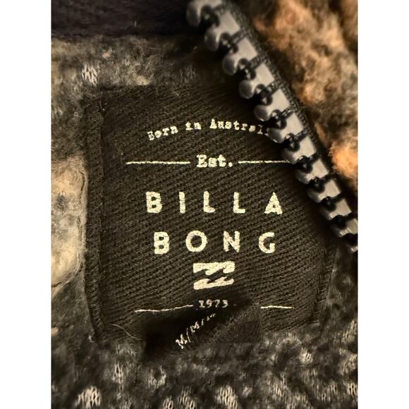 Billabong Sherpa Fleece Pullover Black Tropical Palm Leaf Zip Cozy Surf Jacket M - Picture 3 of 11